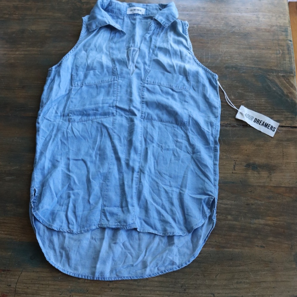 4Our Dreamers collared blue tank